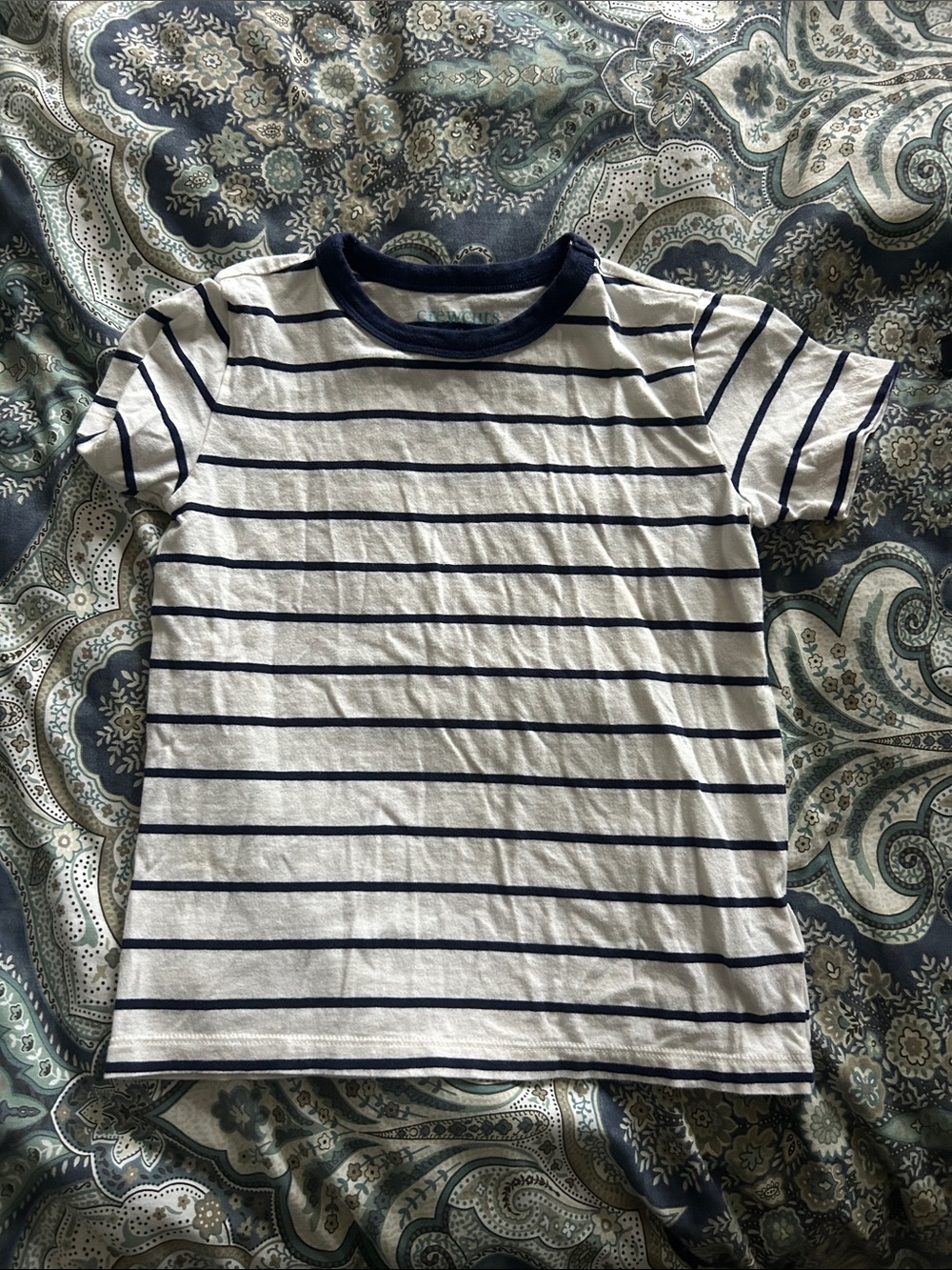 Crewcuts White Tee with Navy Stripes - Short Sleeve